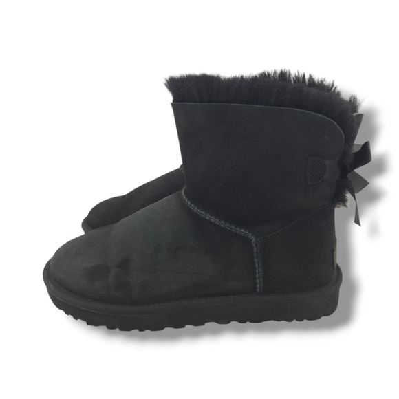UGG Mini Bailey Bow II Boots Womens 8 Black Water Repellent Wool Lined 1016501 - Picture 5 of 8